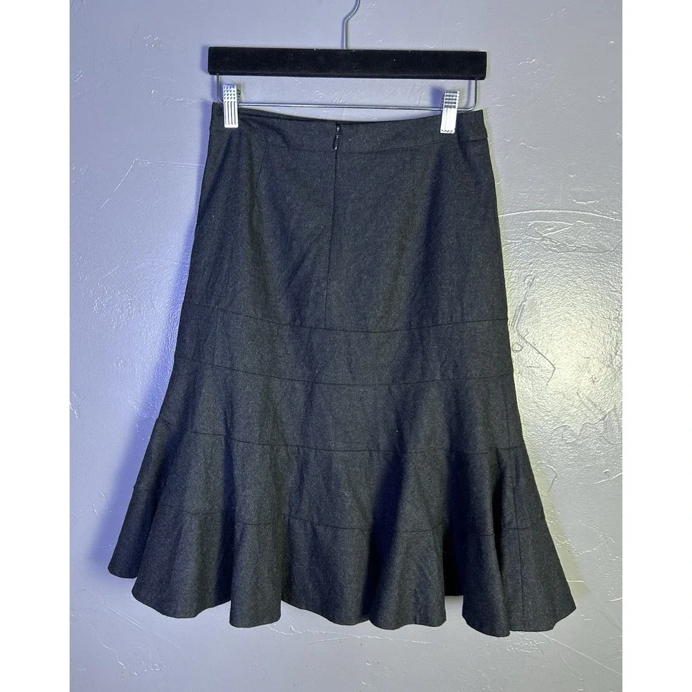 Teri Jon by Rickie Freeman charcoal grey wool trumpet/flounce skirt Size 6